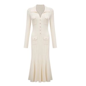 Elegant Cream Long Sleeve Dress